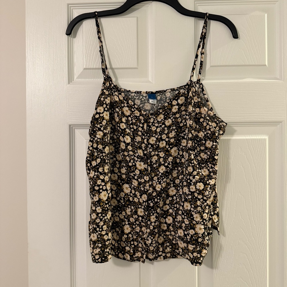 Old Navy Floral Spaghetti Strap Top - Black and Cream Size Large